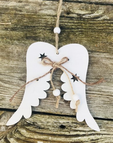 Krídla drevené dekoračné na zavesenie biele