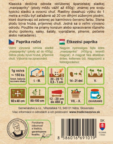 Semenárstvo Paprika ročná ´Dulce De Espana´ (Španielska Sladká)