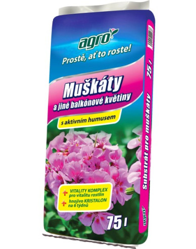 AGRO Substrát na muškáty a iné balkónové kvety 75l