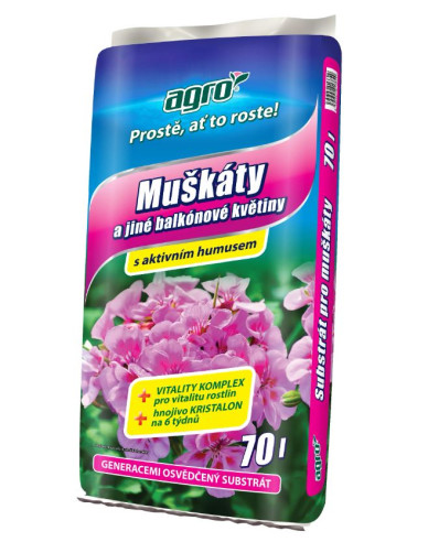 AGRO Substrát na muškáty a iné balkónové kvety 70l