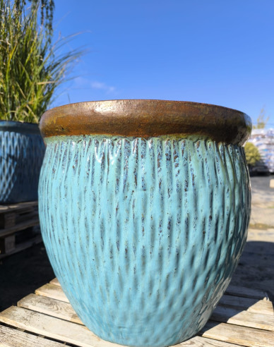 Kvetináč keramický L - tyrkysový dekor